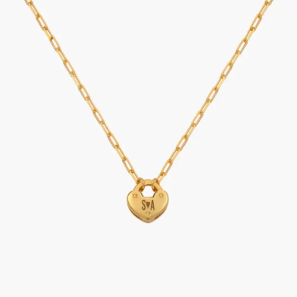 Oak and Luna Heart Charm Lock Necklace - Gold Vermeil (no engraving)